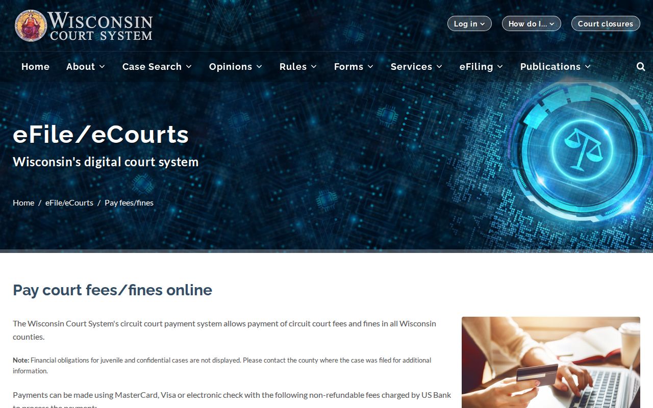 Monroe County traffic court records Wisconsin online payment entry