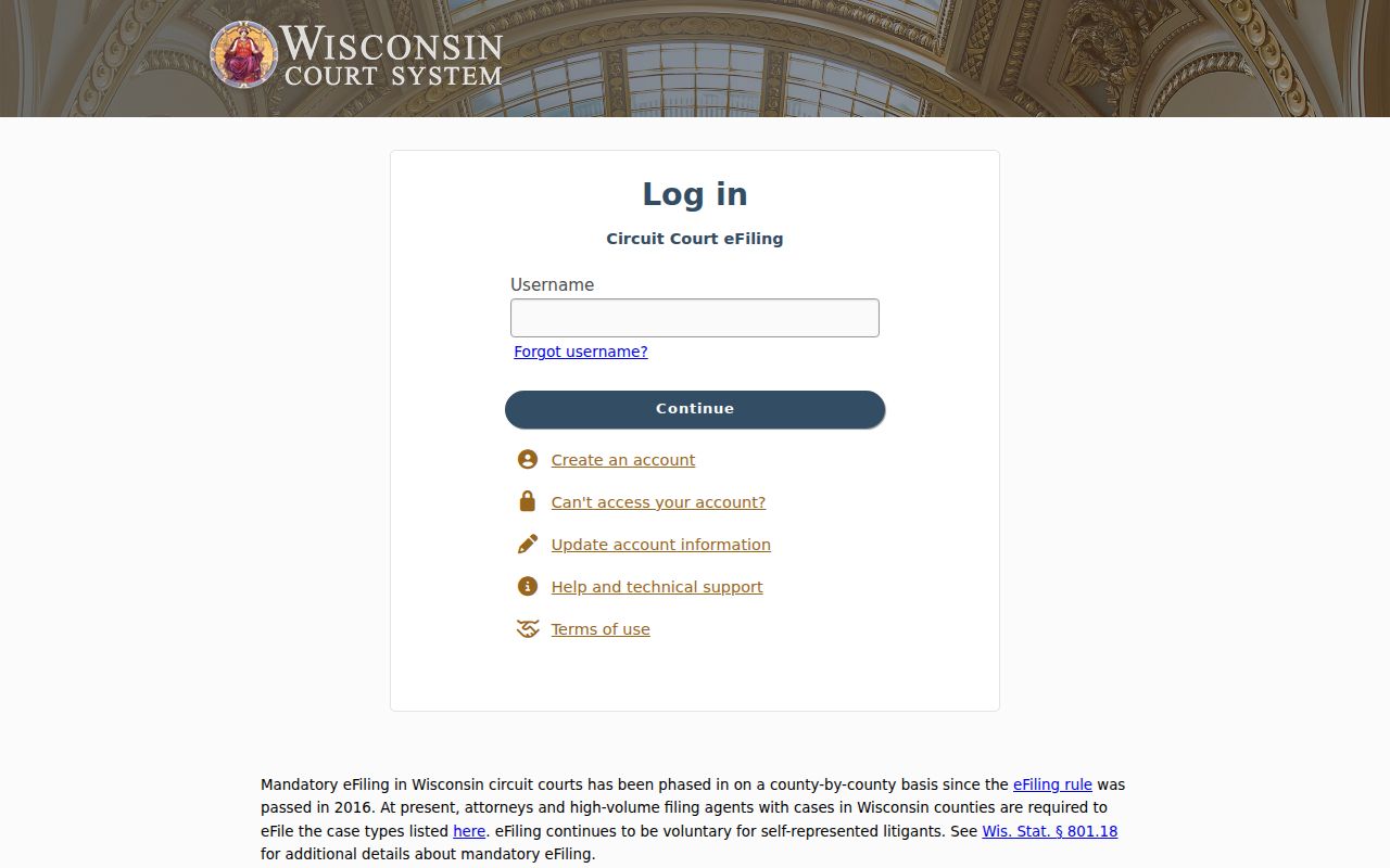 Monroe County court docket Wisconsin eFiling entry